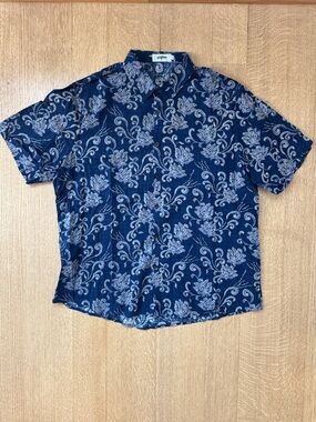 Short Sleeve Blue Floral Casual Button-Down Shirt